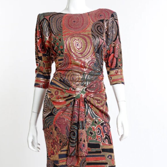🔥Janine of London Metallic Mosaic + Gold Dress Sz Small Made in Italy 🇮🇹 - Picture 16 of 16